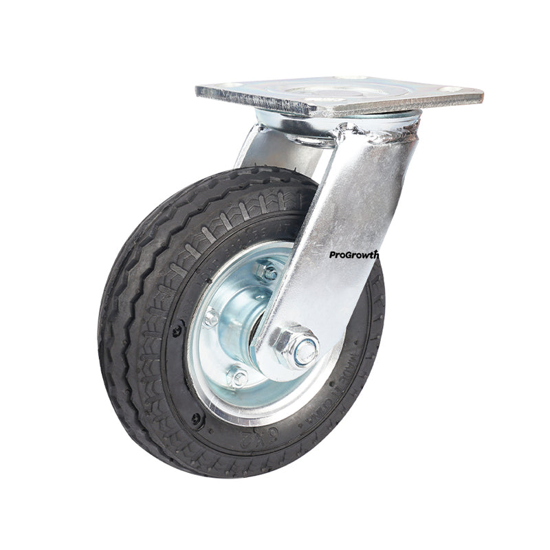 6 Inch Rubber Inflatable Wheel Plate Galvanized Caster