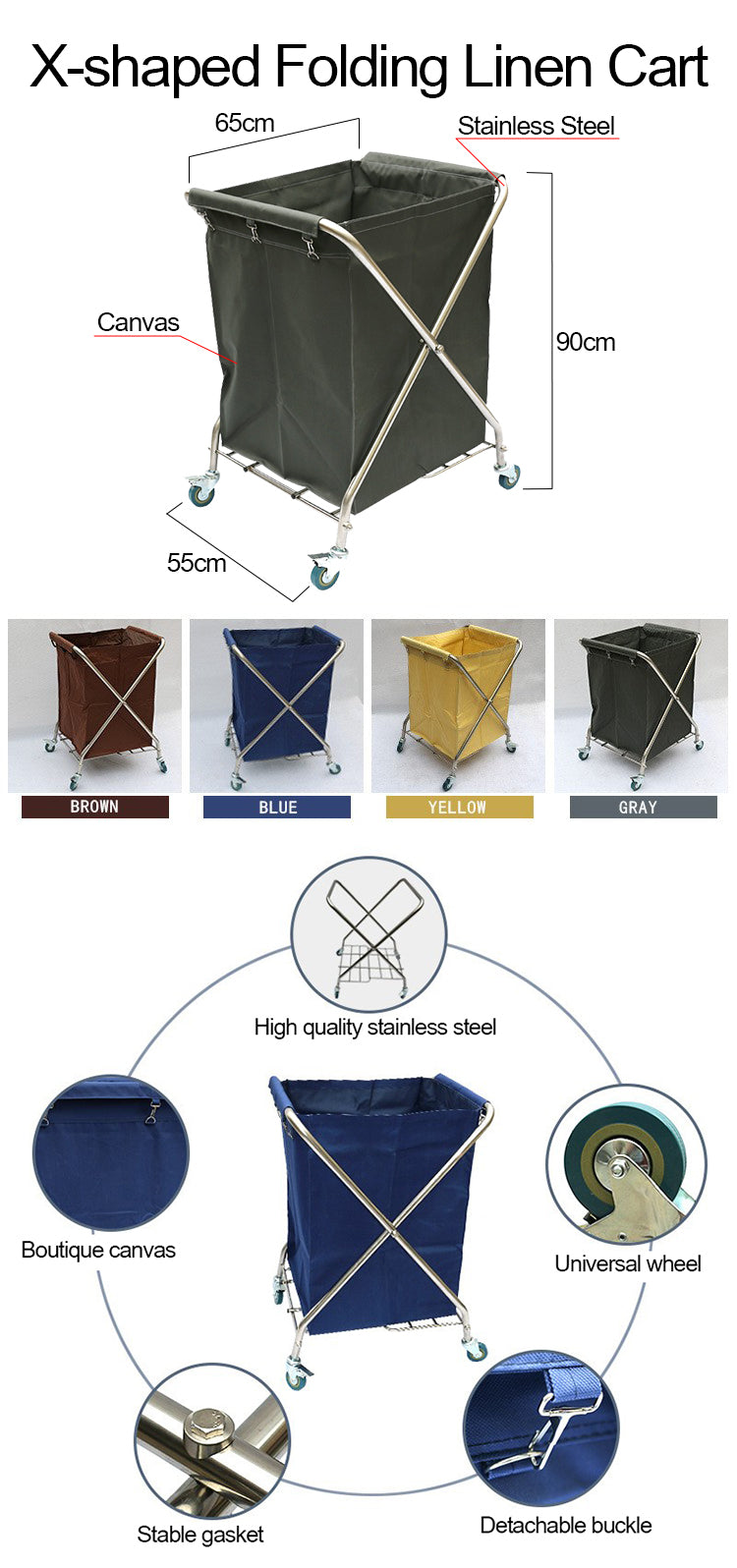 X-shaped stainless steel folding linen cart - ST00243